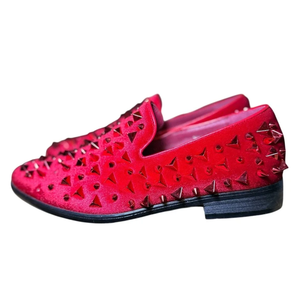 Unbranded Spiked Velvet Loafers Mens 6.5 Red Good Studded Punk Dress Shoes
